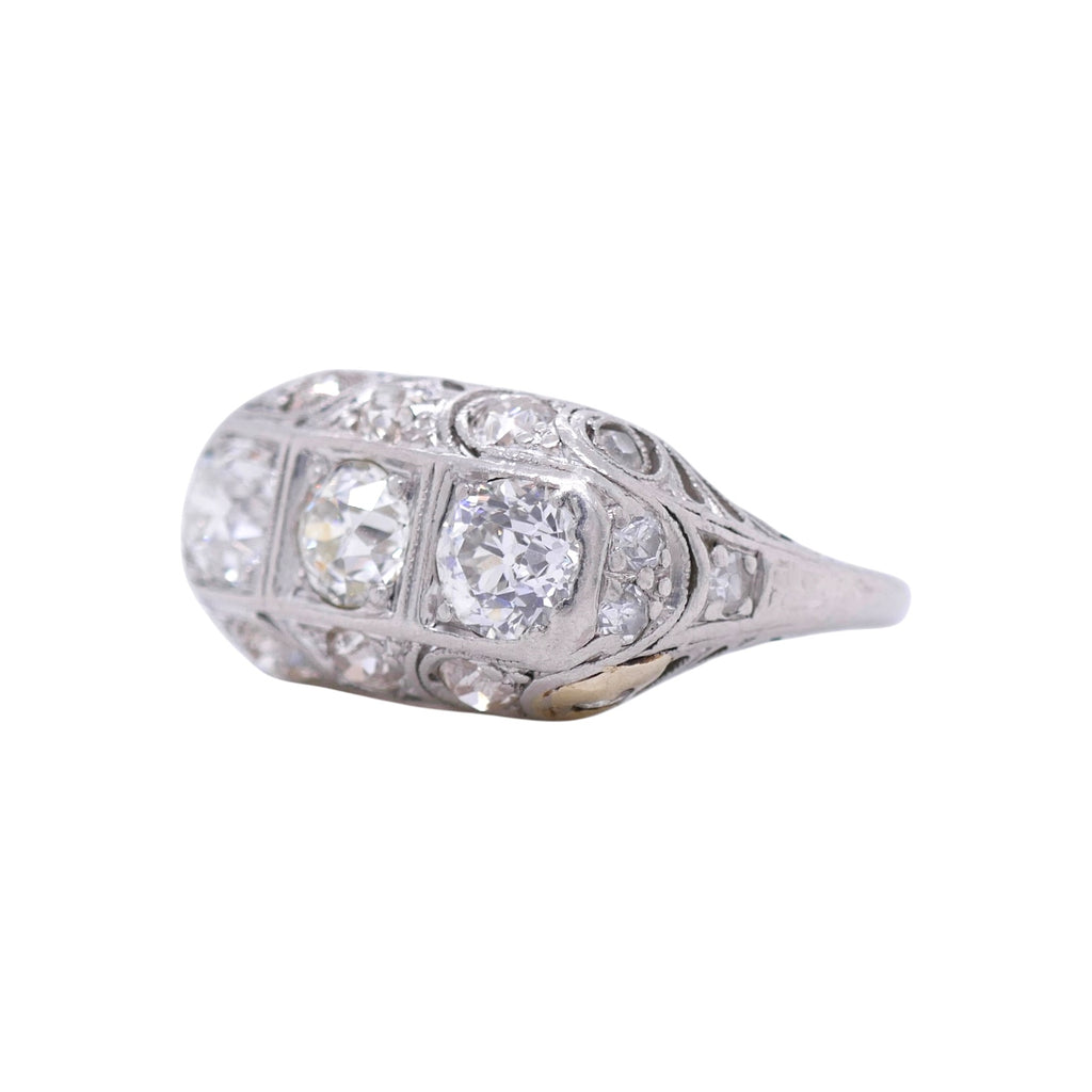 Art Deco Platinum Filigree Diamond Ring Size 6 with 1.73 tcw OEC Diamonds