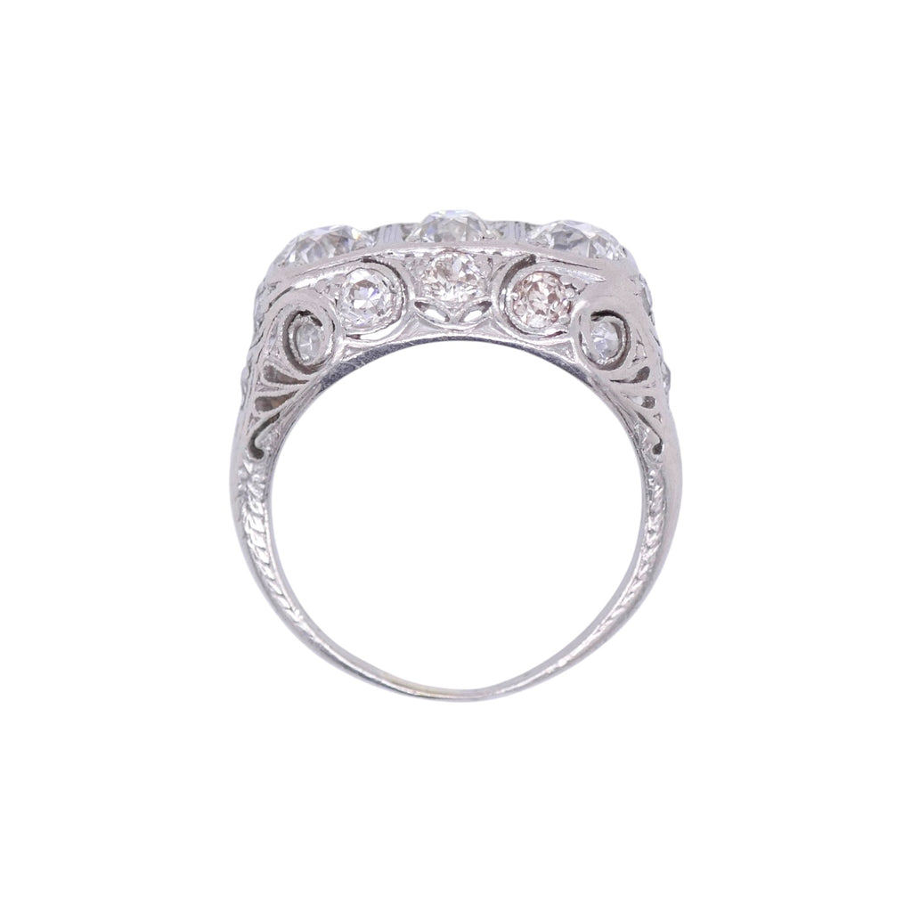 Art Deco Platinum Filigree Diamond Ring Size 6 with 1.73 tcw OEC Diamonds