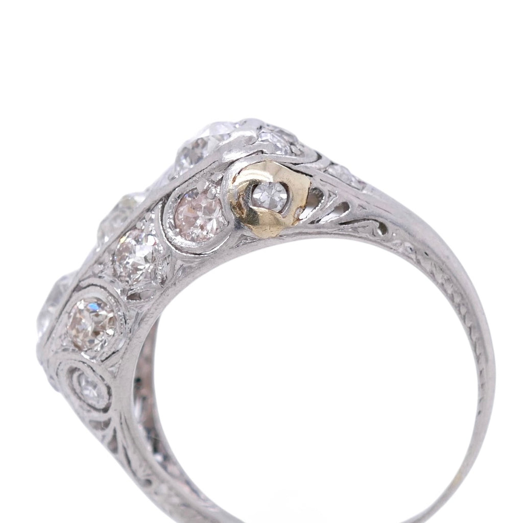 Art Deco Platinum Filigree Diamond Ring Size 6 with 1.73 tcw OEC Diamonds