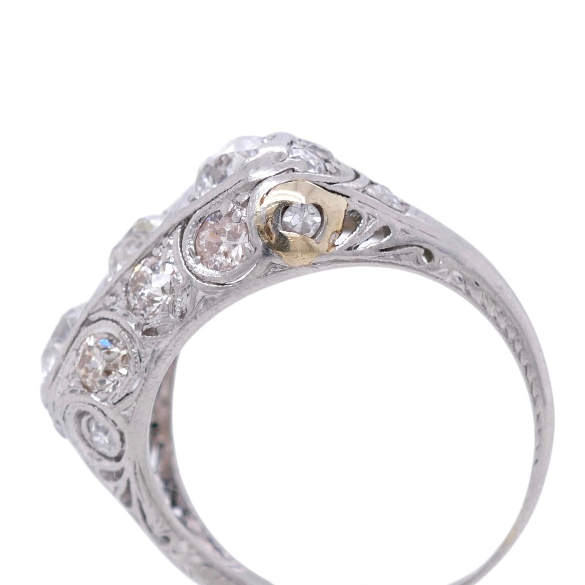 Art Deco Platinum Filigree Diamond Ring Size 6 with 1.73 tcw OEC Diamonds