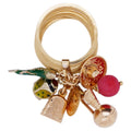 Vintage 18K Gold Multi-Band Mexican Charm Ring– 7 Dangling Gold Charms Size 7.5