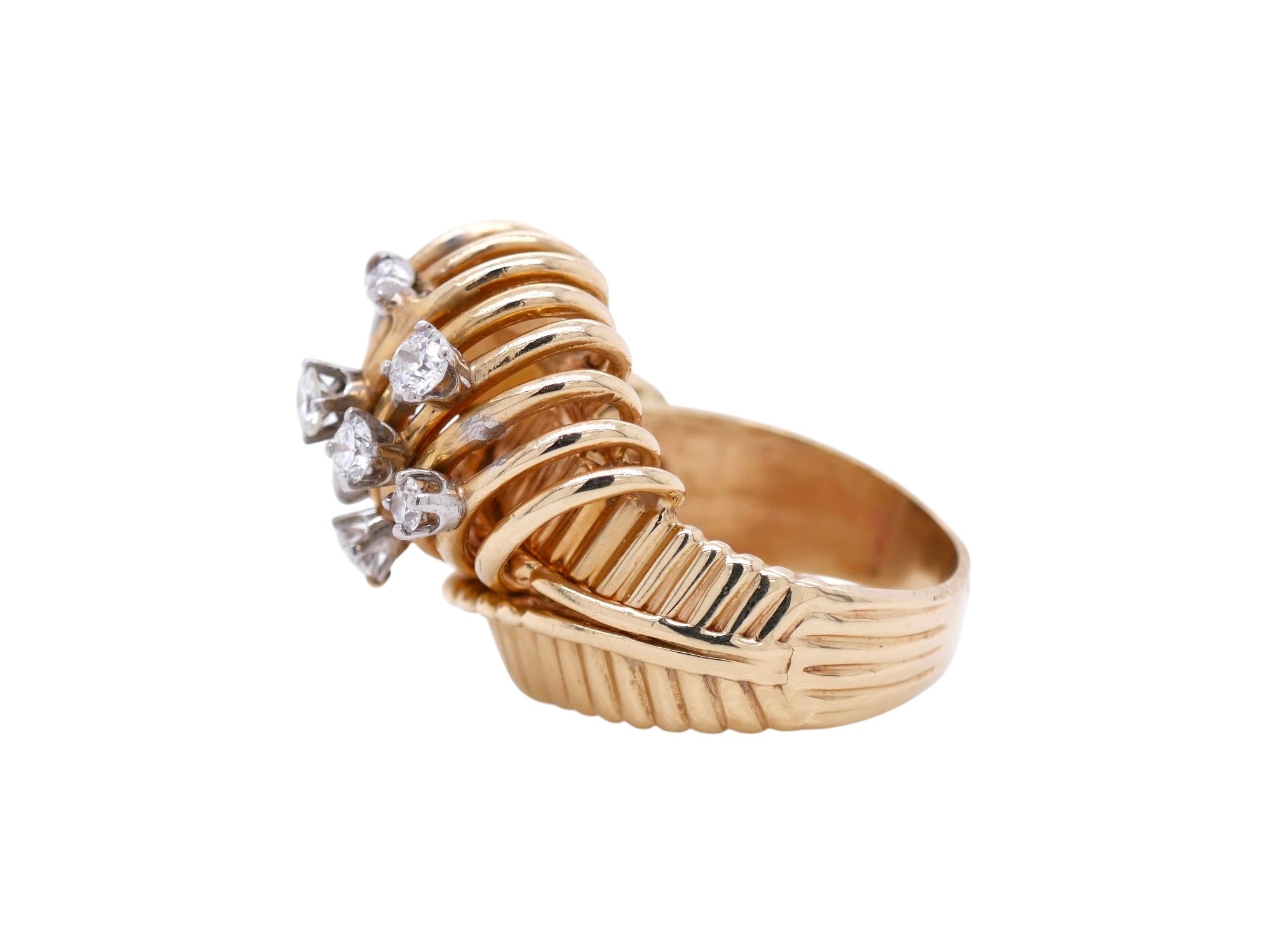 Vintage retro 14K Gold Diamond & Pearl Statement Ring Size 6.25