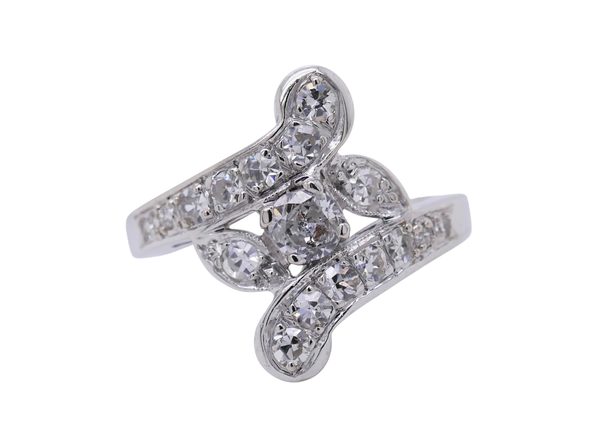 Vintage 14K White Gold Diamond Bypass Ring Size 6