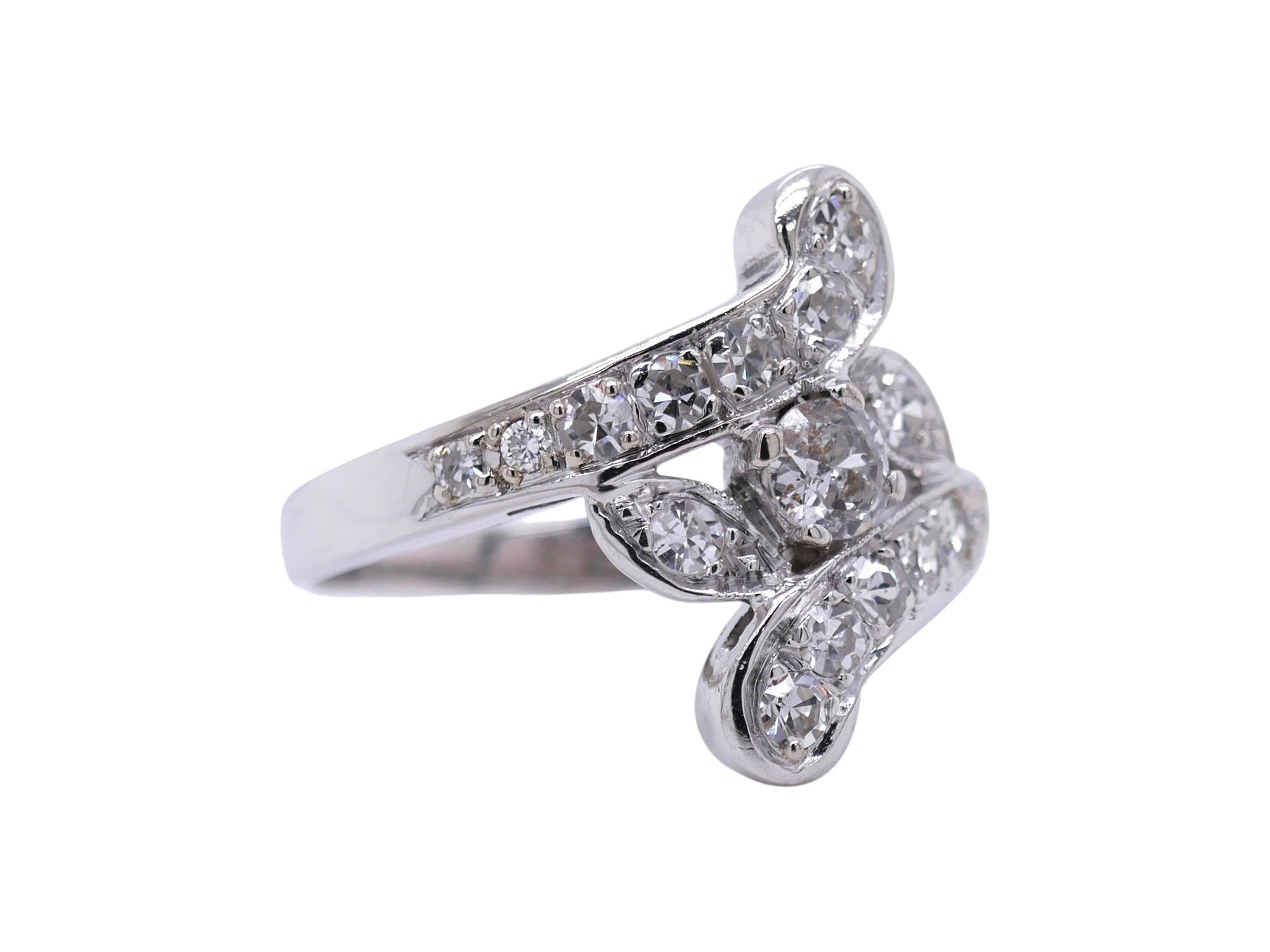 Vintage 14K White Gold Diamond Bypass Ring Size 6