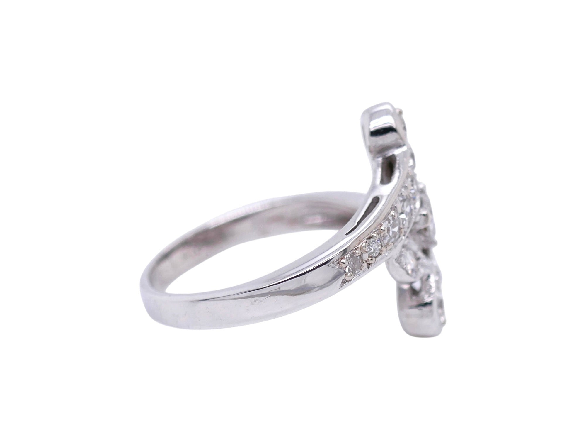 Vintage 14K White Gold Diamond Bypass Ring Size 6