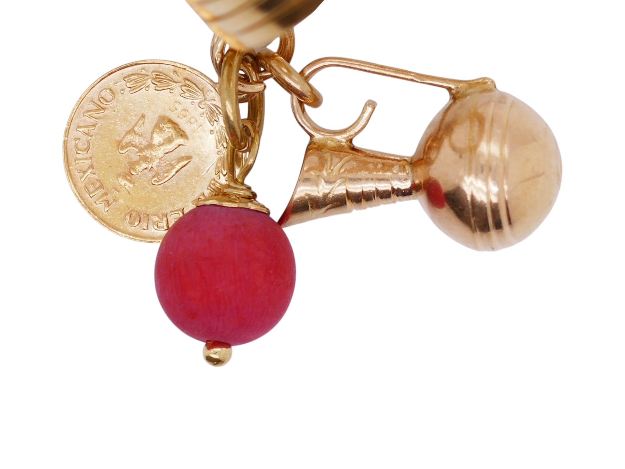 Vintage 18K Gold Multi-Band Mexican Charm Ring– 7 Dangling Gold Charms Size 7.5