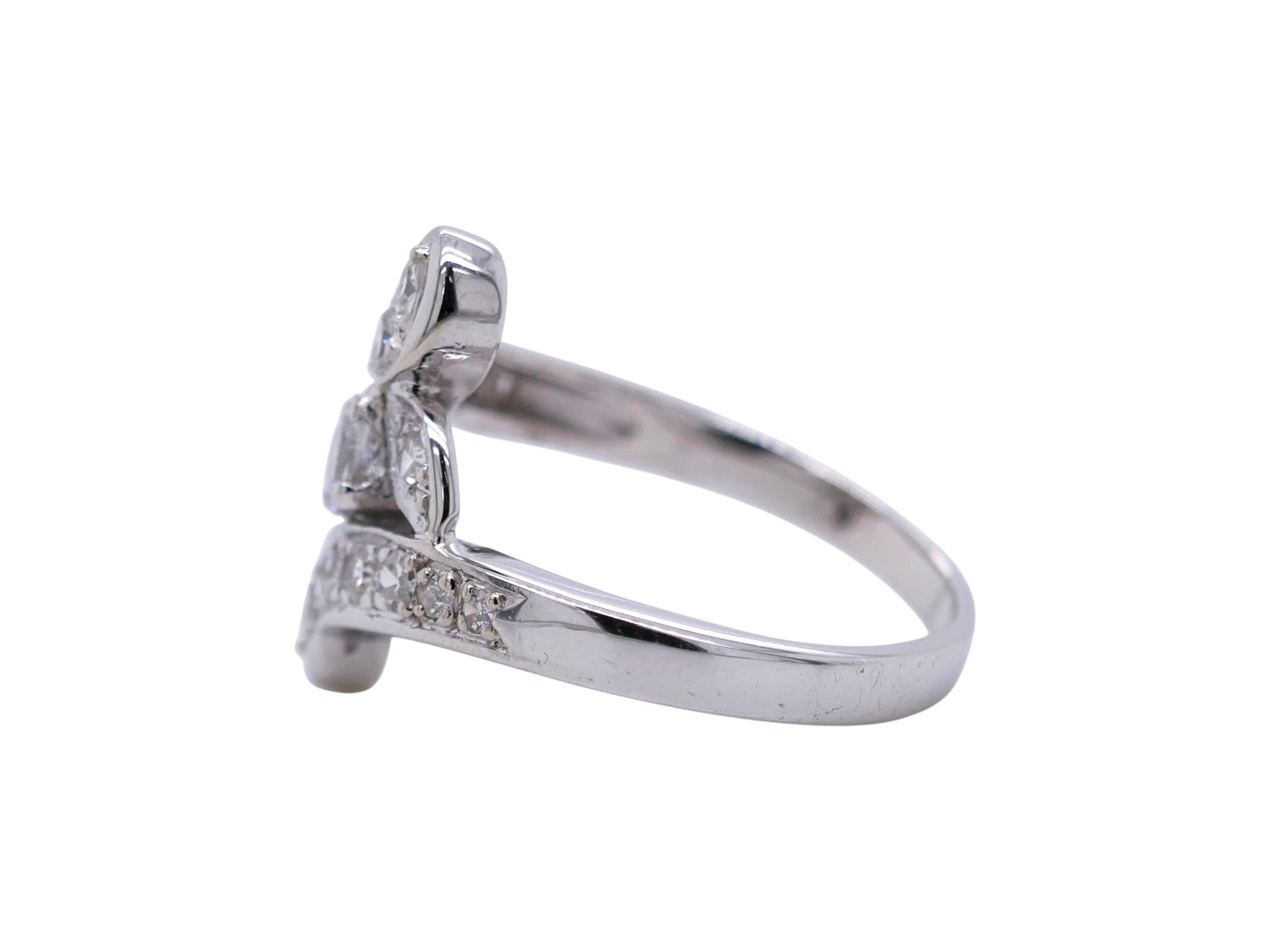 Vintage 14K White Gold Diamond Bypass Ring Size 6