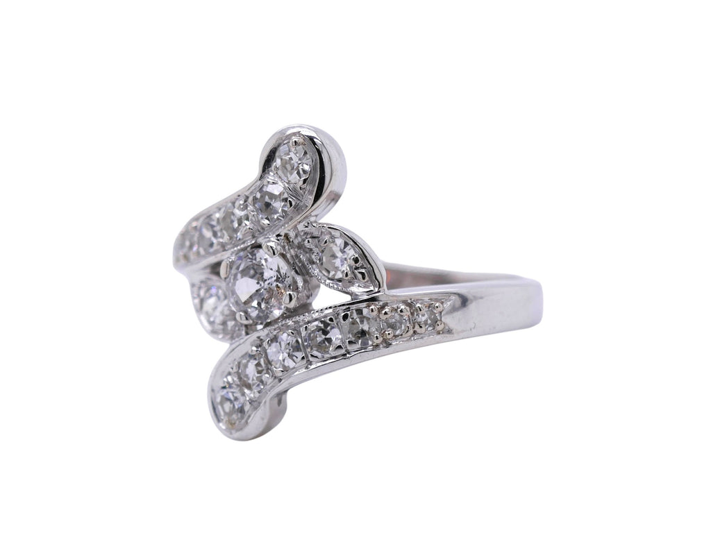 Vintage 14K White Gold Diamond Bypass Ring Size 6