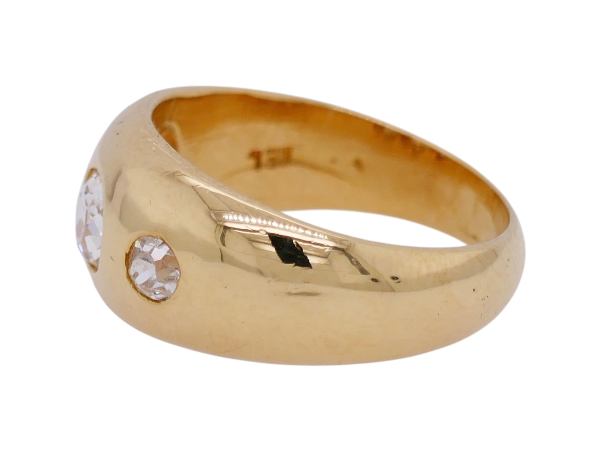 Edwardian 14K Gold Flush Set Old European Cut Diamond Ring Size 4