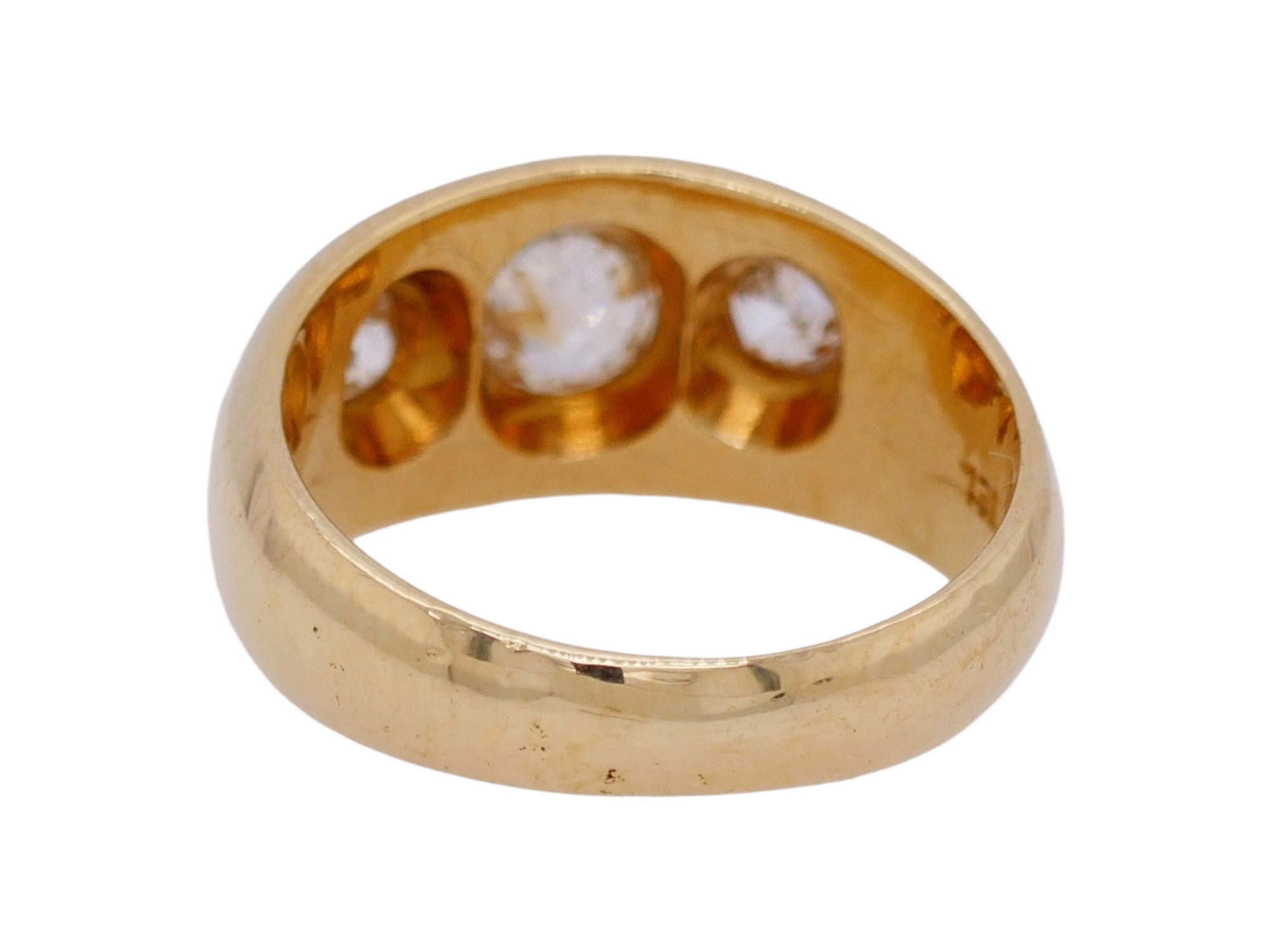 Edwardian 14K Gold Flush Set Old European Cut Diamond Ring Size 4
