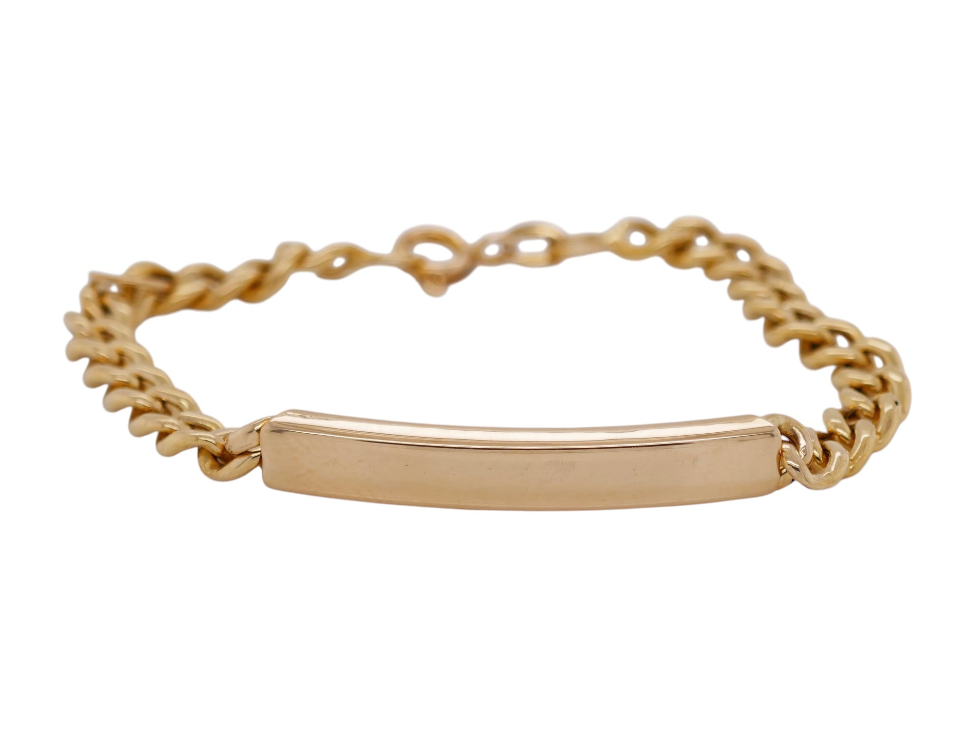 18K Yellow Gold ID Bracelet – Classic Curb Link 5.75 in