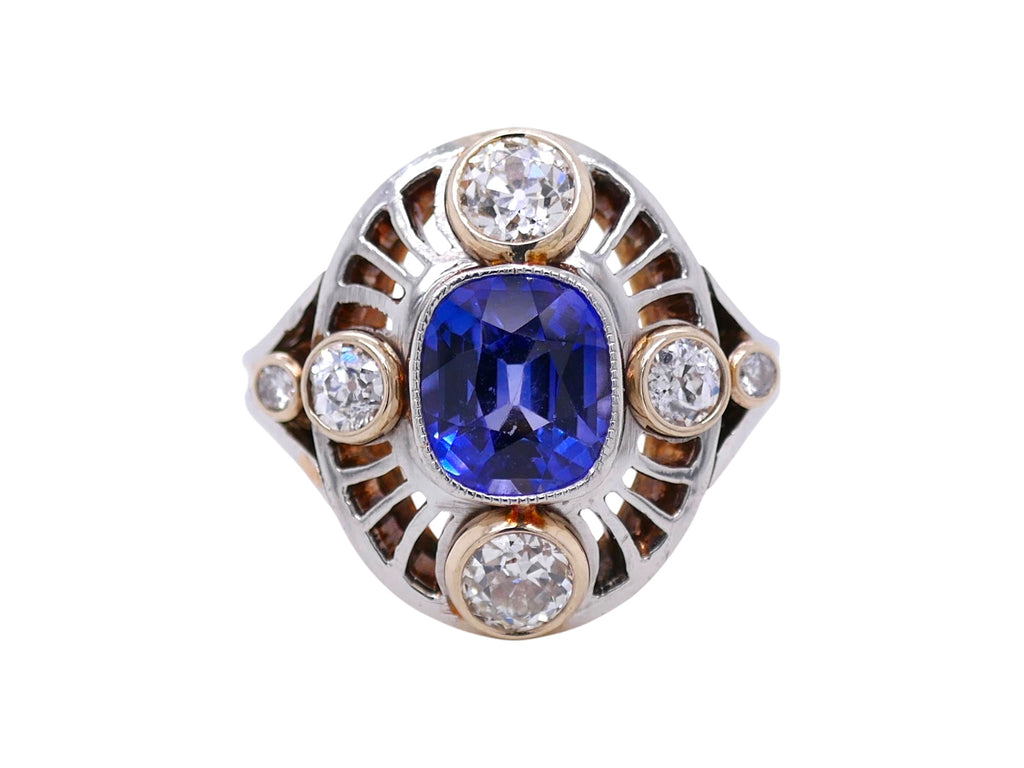 Art Deco 14k White & Yellow Gold Blue Sapphire & Diamond Engagement Ring