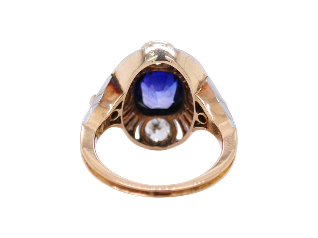 Art Deco 14k White & Yellow Gold Blue Sapphire & Diamond Engagement Ring