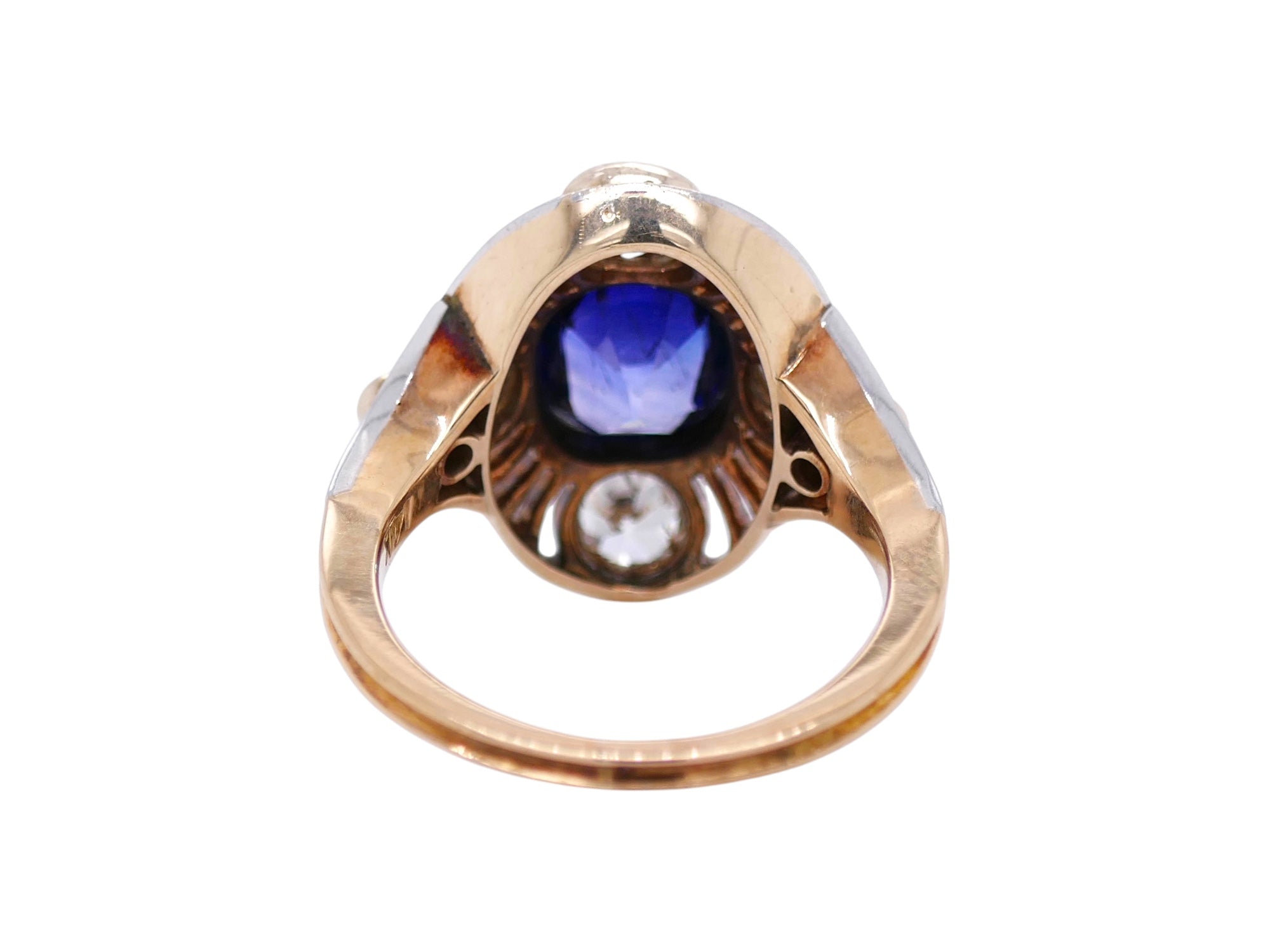 Art Deco 14k White & Yellow Gold Blue Sapphire & Diamond Engagement Ring