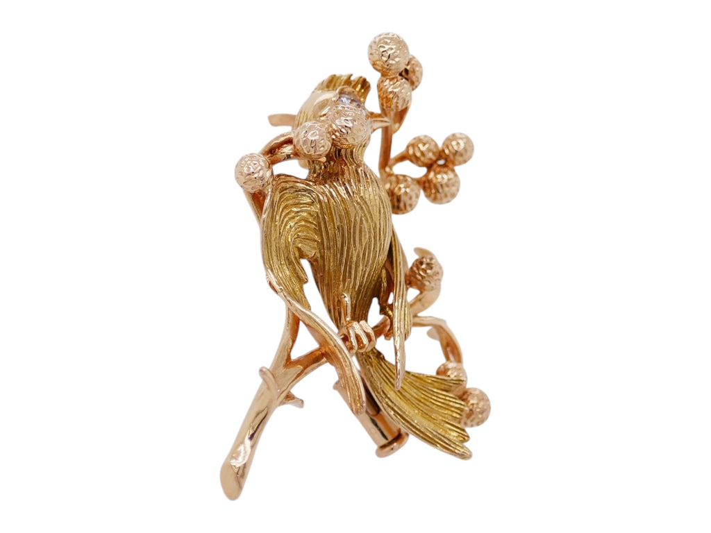 18K Yellow Gold Bird Brooch with Diamond Accent