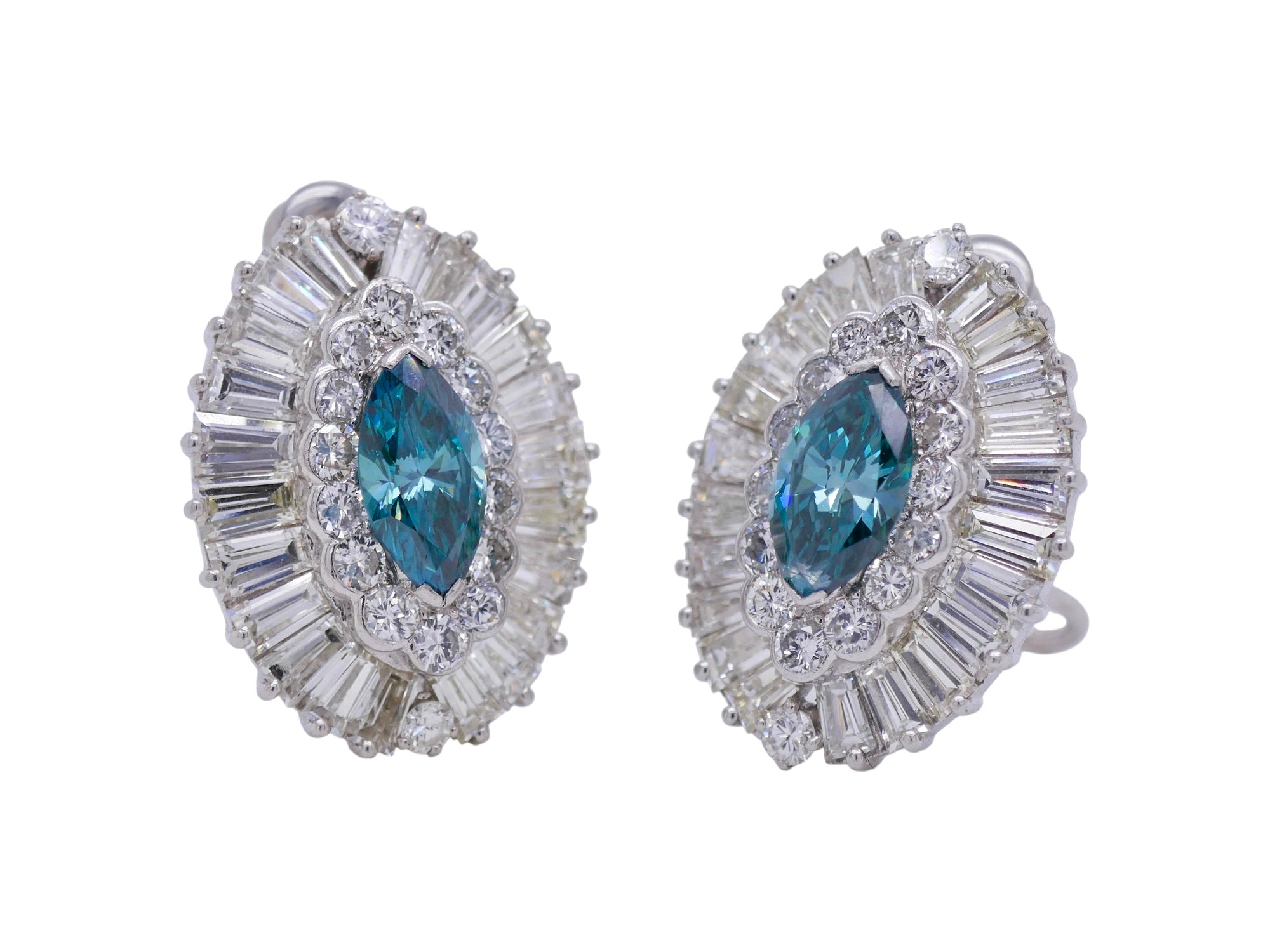 Rare Vintage 10.16 ctw Platinum Green Diamond Color-Enhanced Earring w Appraisal