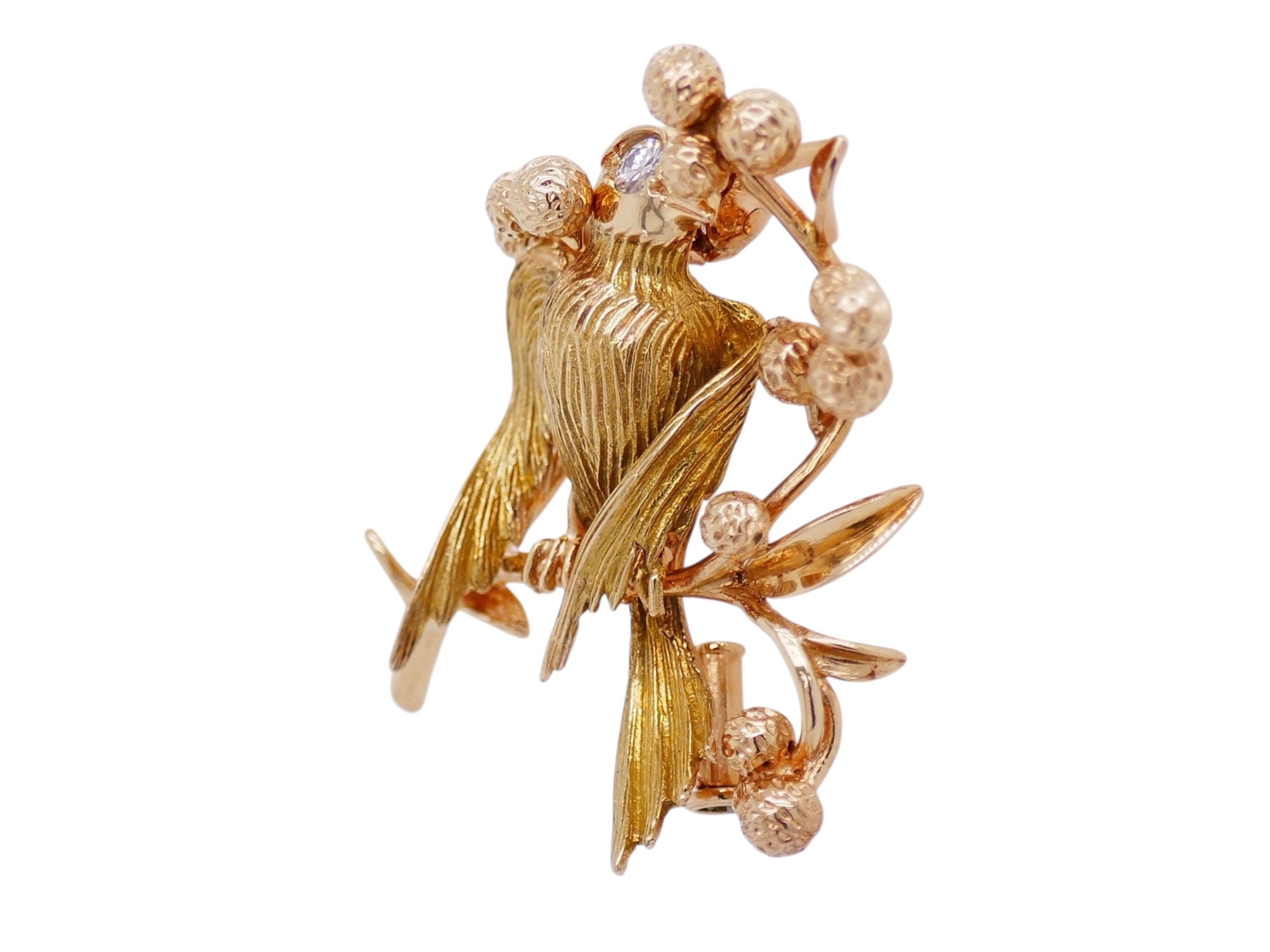 18K Yellow Gold Bird Brooch with Diamond Accent