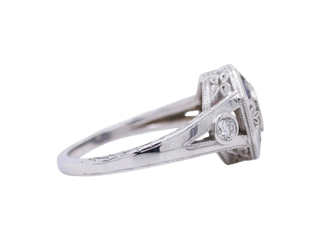 Vintage-Inspired 14K White Gold Diamond & Sapphire Ring Sz 7.25 – Art Deco Style