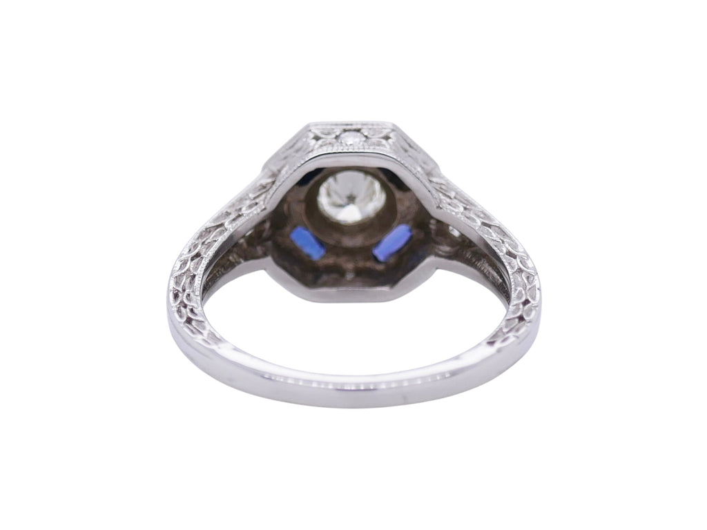 Vintage-Inspired 14K White Gold Diamond & Sapphire Ring Sz 7.25 – Art Deco Style