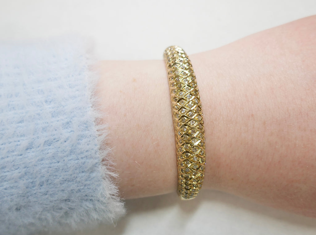 14K Gold Diamond Bangle 6 in