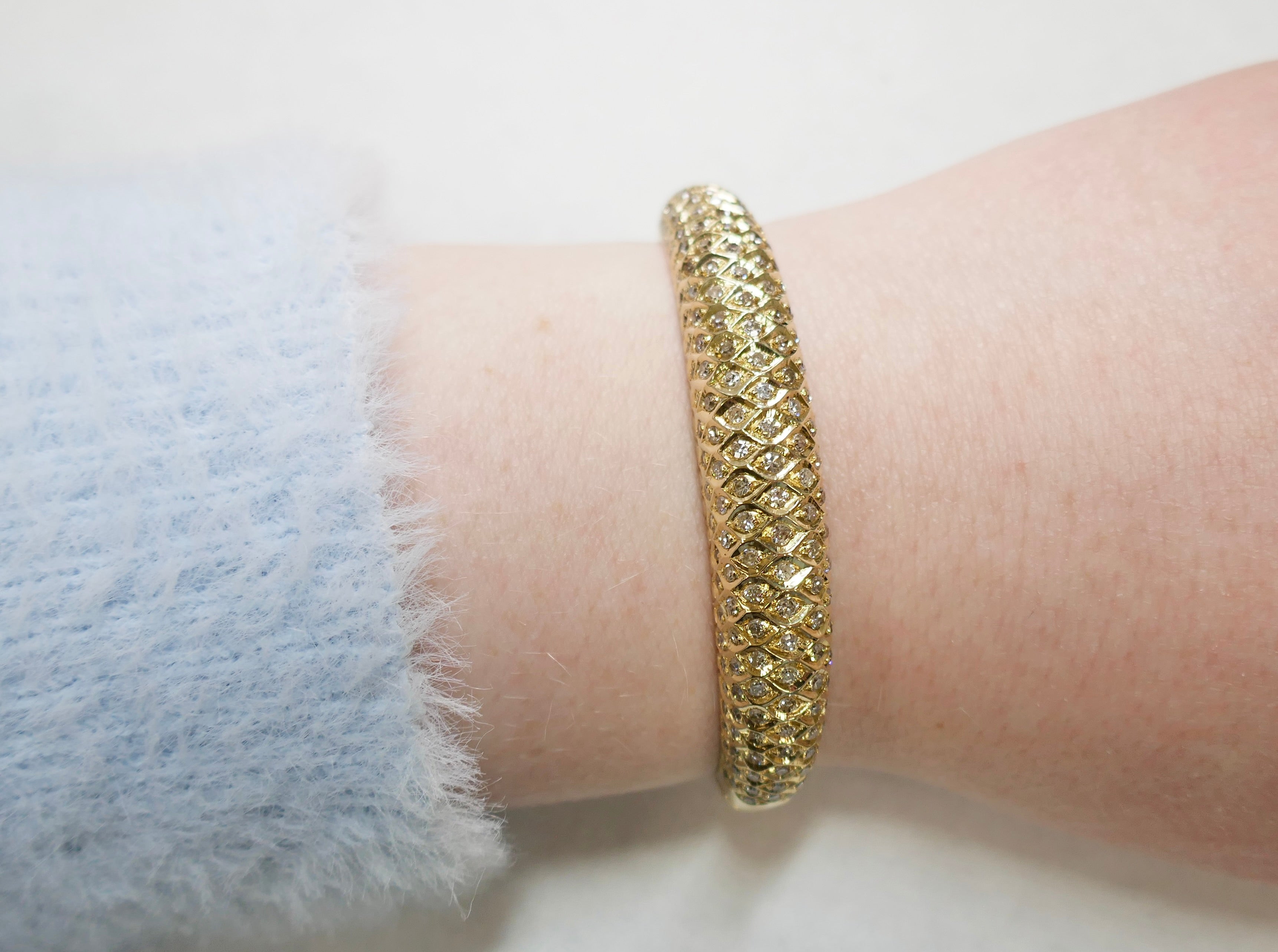14K Gold Diamond Bangle 6 in
