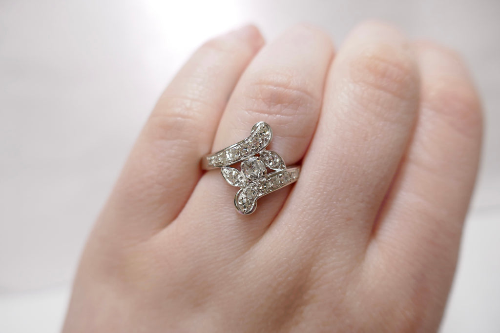 Vintage 14K White Gold Diamond Bypass Ring Size 6