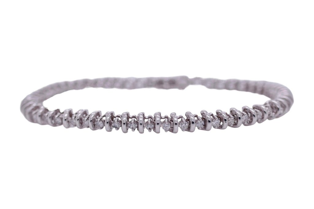 14k White Gold 1.0 ctw Diamond Tennis Bracelet – 7 in