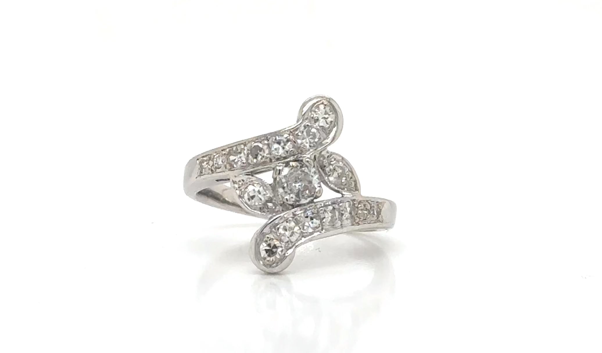 Vintage 14K White Gold Diamond Bypass Ring Size 6