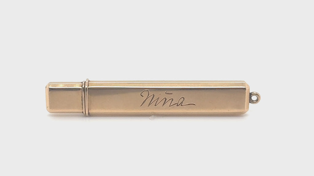 14K Gold Engraved Pencil Holder Pendant With Pencil