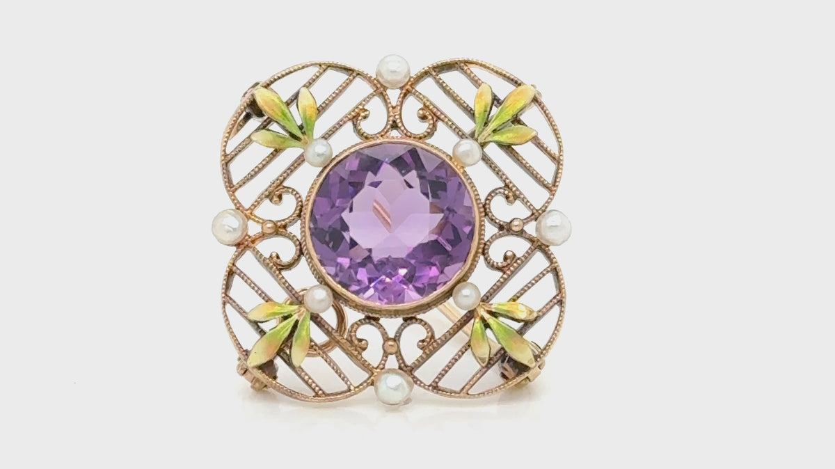 Vintage 14K Gold Amethyst Pin/ Pendant Pearls & Enamel – Convertible