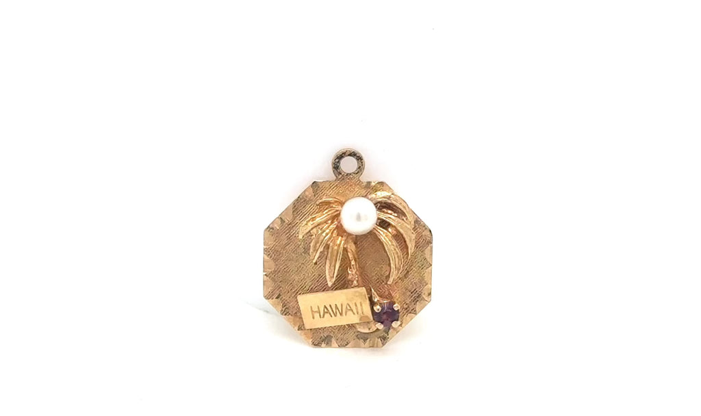 Vintage 14K Gold Pearl & Gemstone Hawaii Travel Charm