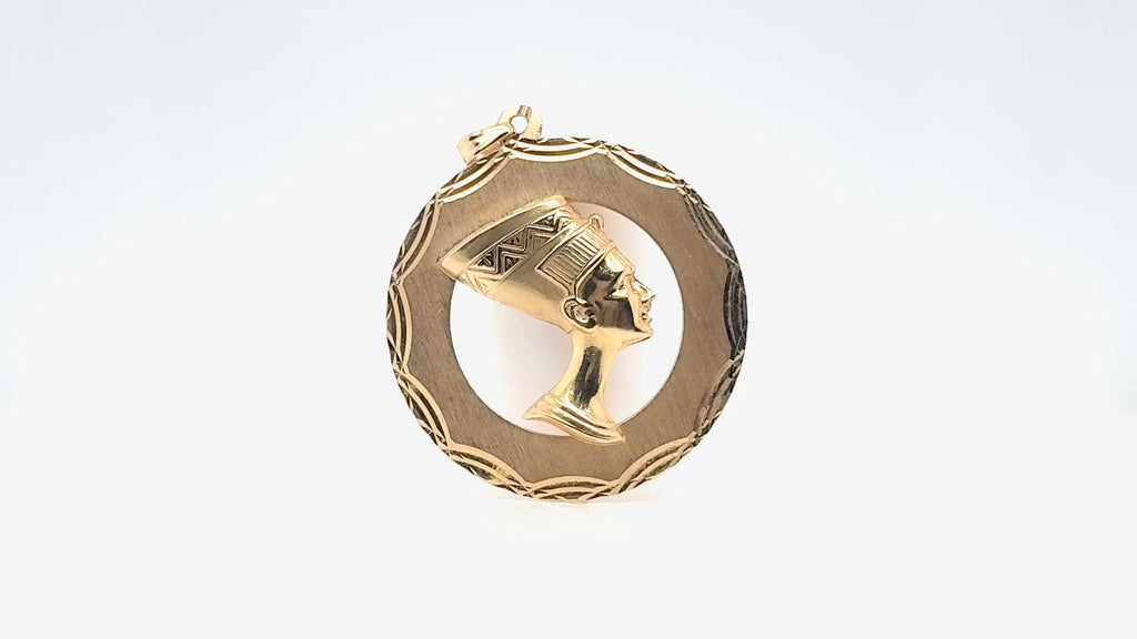 14K Yellow Gold Nefertiti Pendant – Egyptian Revival Open Circle Charm