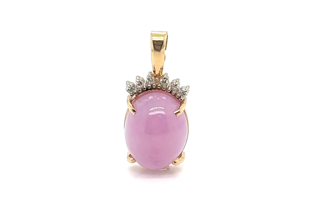 14k Gold Lavender Jade & Diamond Pendant with Enhancer Bail (Chain Not Included)