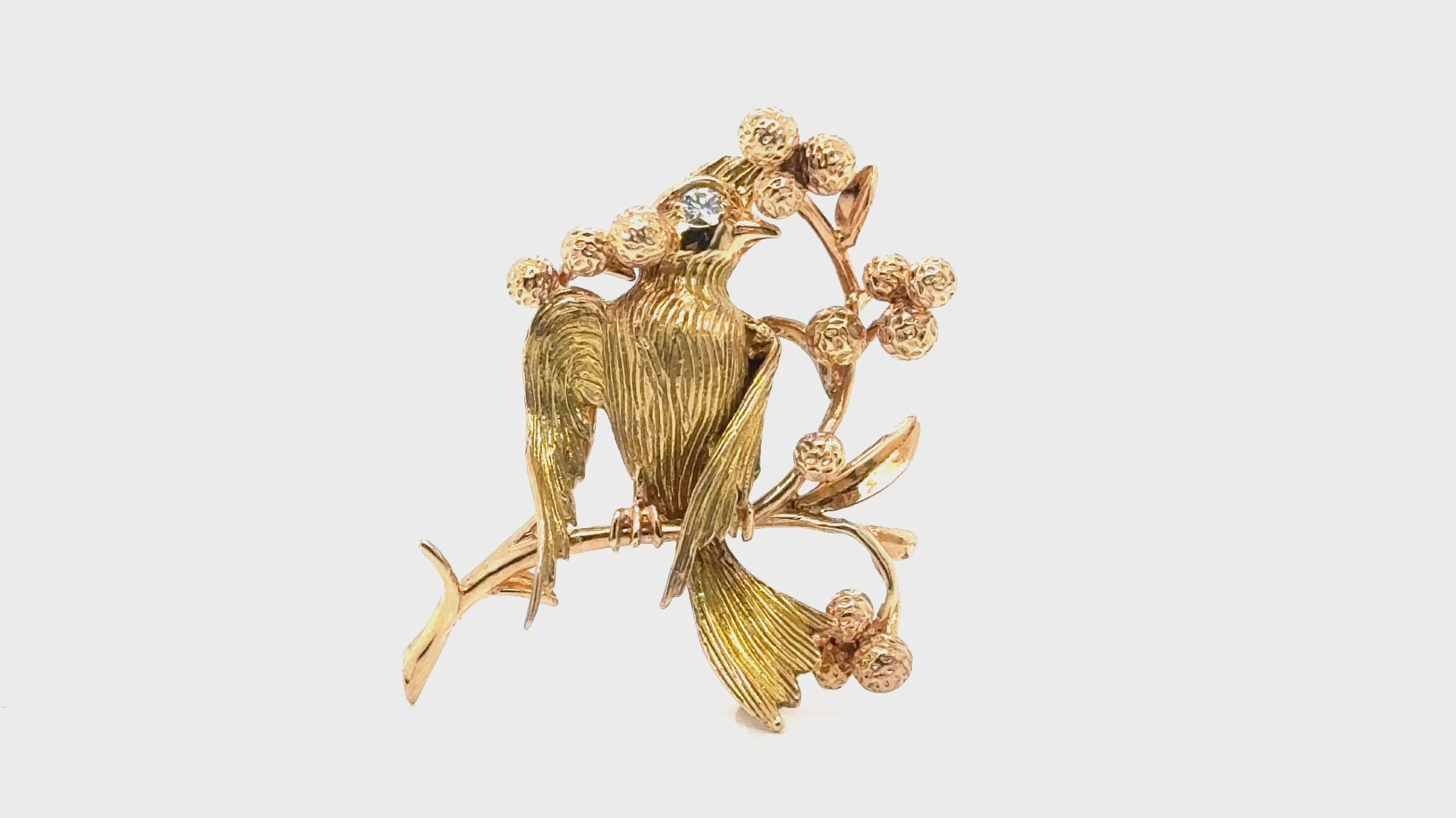 18K Yellow Gold Bird Brooch with Diamond Accent