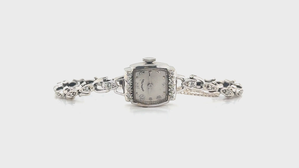 Vintage Hamilton 14K White Gold & Diamond Ladies Watch 5.9 in