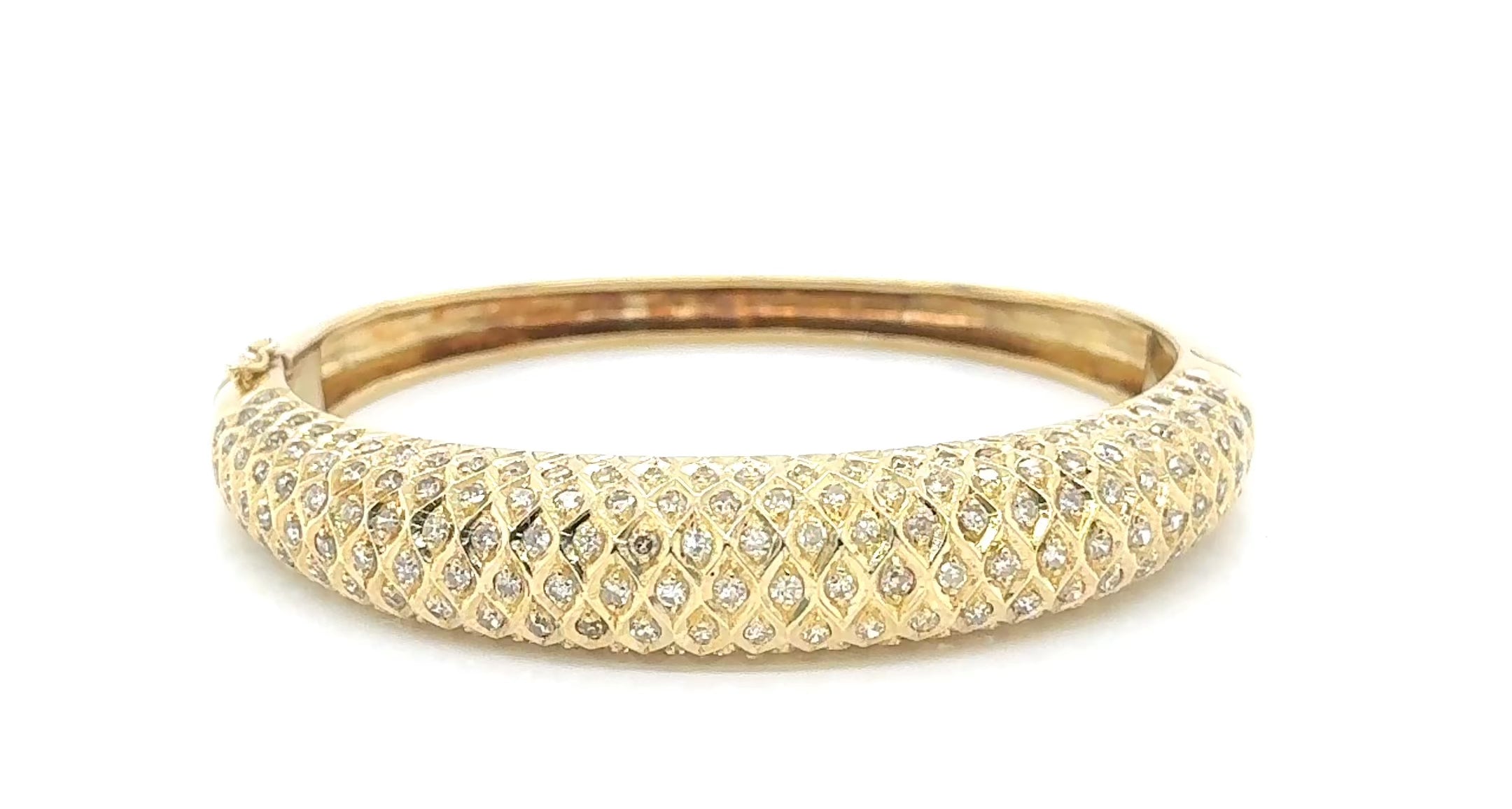 14K Gold Diamond Bangle 6 in