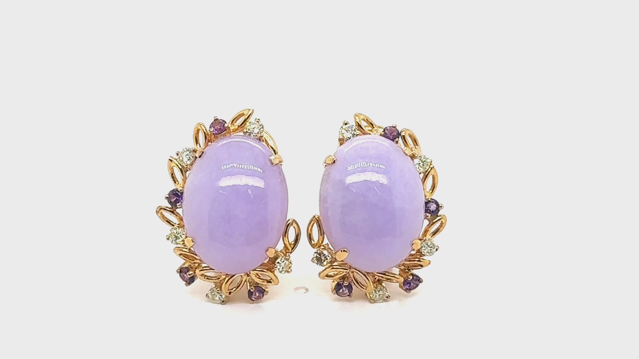 14k Gold Lavender Jade Earrings Diamond & Amethyst Accent Stones
