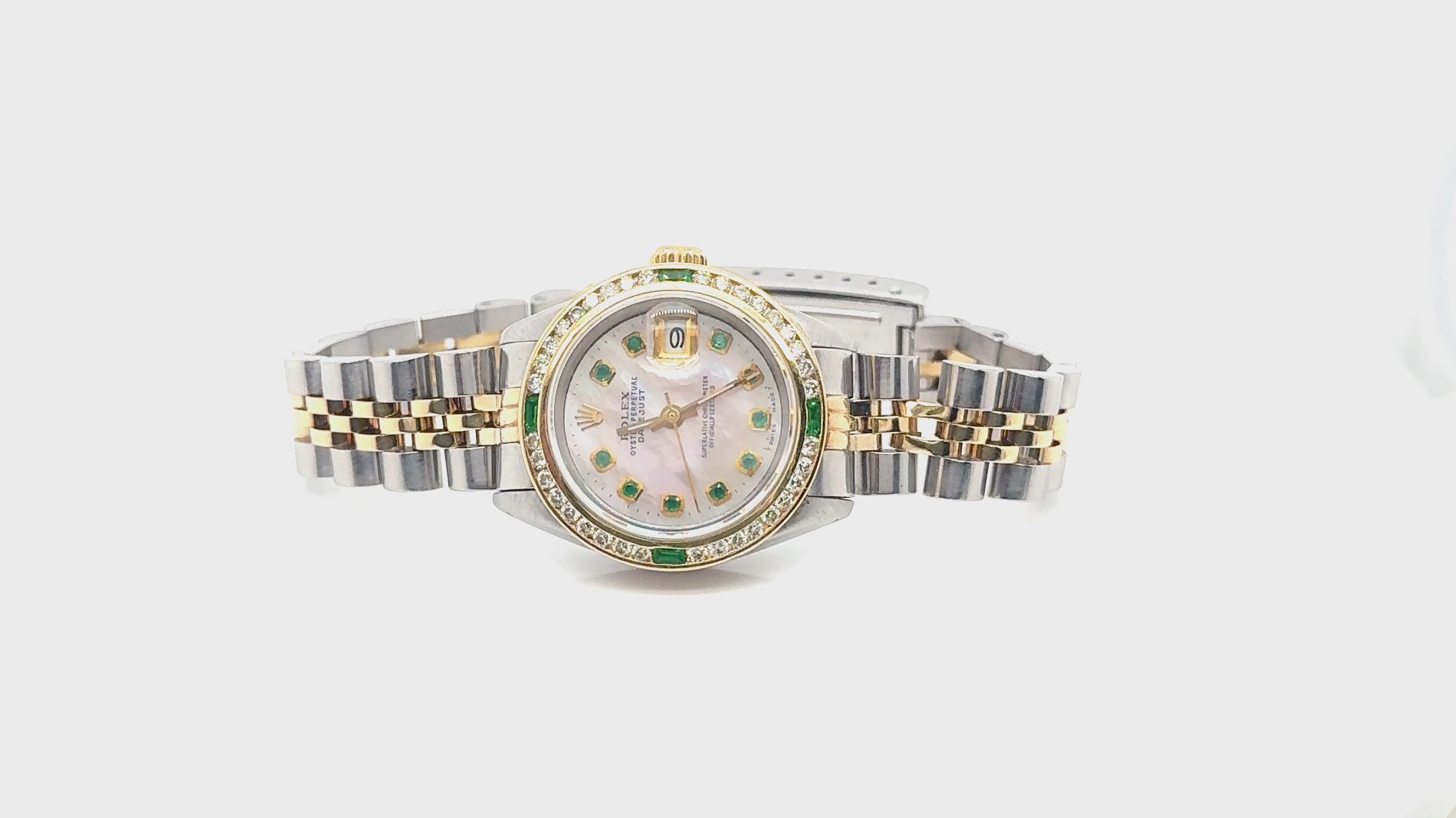 Rolex Oyster Perpetual Datejust 69173–18k Gold & Steel–Diamond & Emerald Bezel