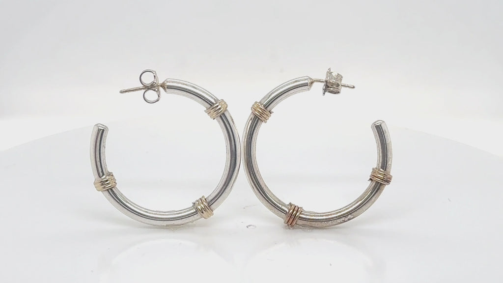 Vintage Tiffany & Co. Sterling Silver & 14k Gold Hoop Earrings
