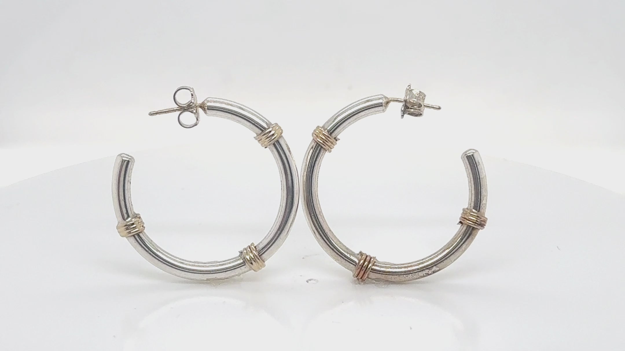 Vintage Tiffany & Co. Sterling Silver & 14k Gold Hoop Earrings