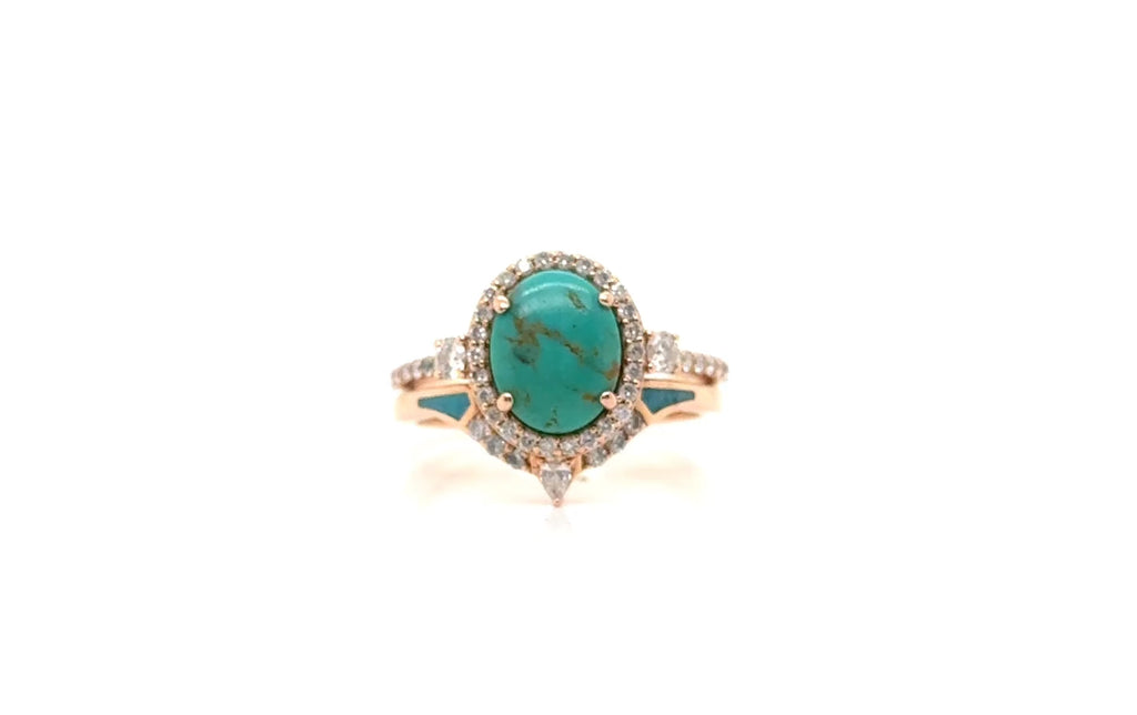 14k Rose Gold Turquoise & Diamond Two Ring Set Size 8.5