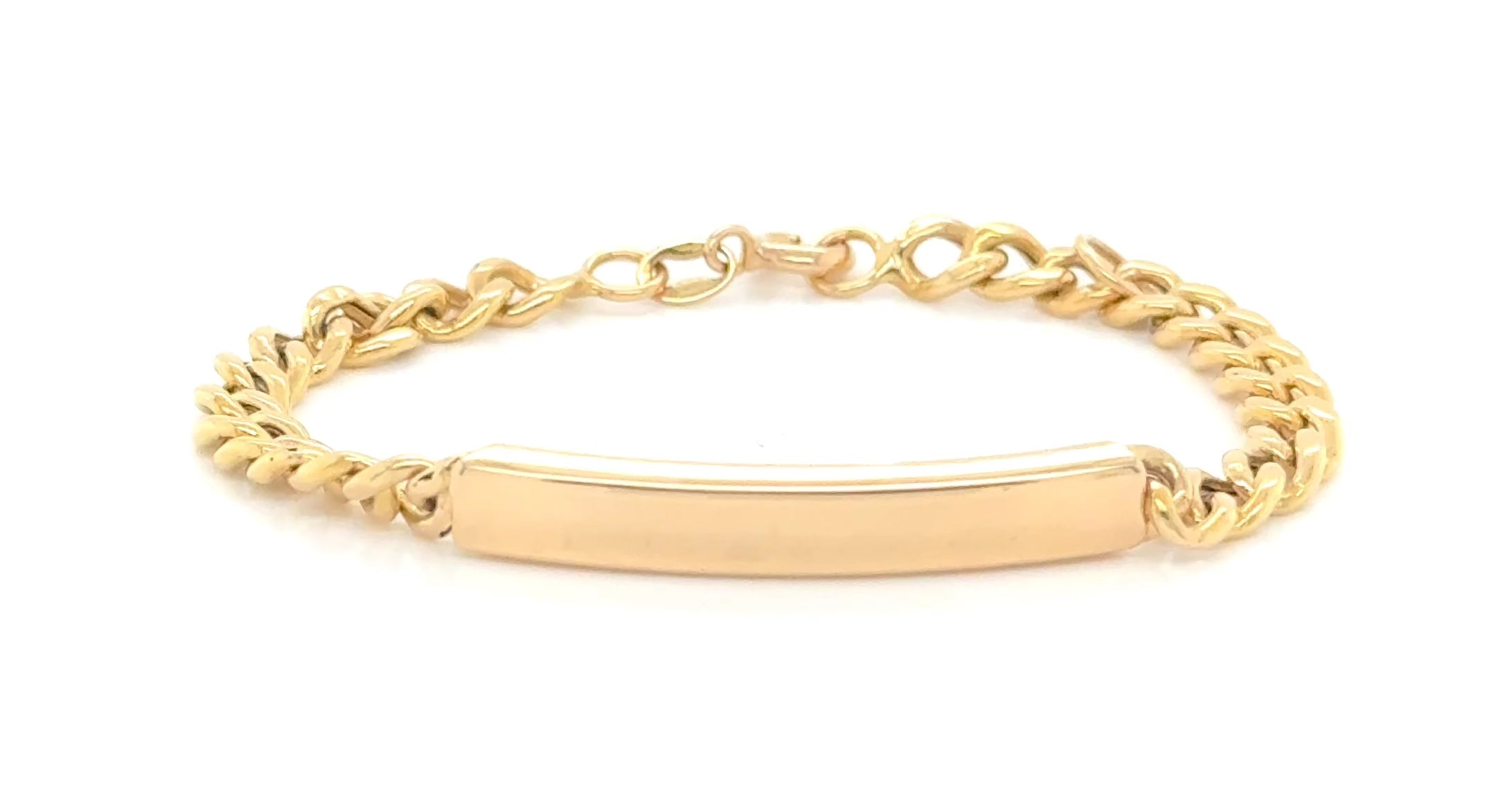 18K Yellow Gold ID Bracelet – Classic Curb Link 5.75 in