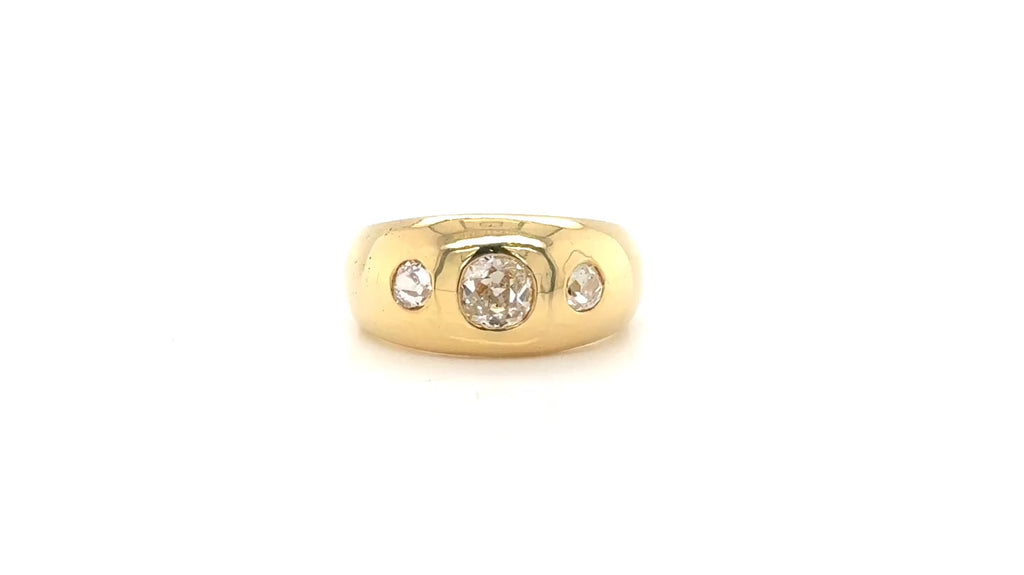 Edwardian 14K Gold Flush Set Old European Cut Diamond Ring Size 4