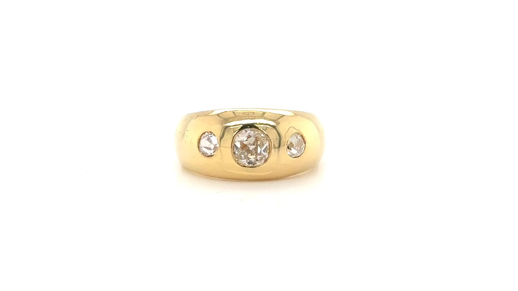 Edwardian 14K Gold Flush Set Old European Cut Diamond Ring Size 4