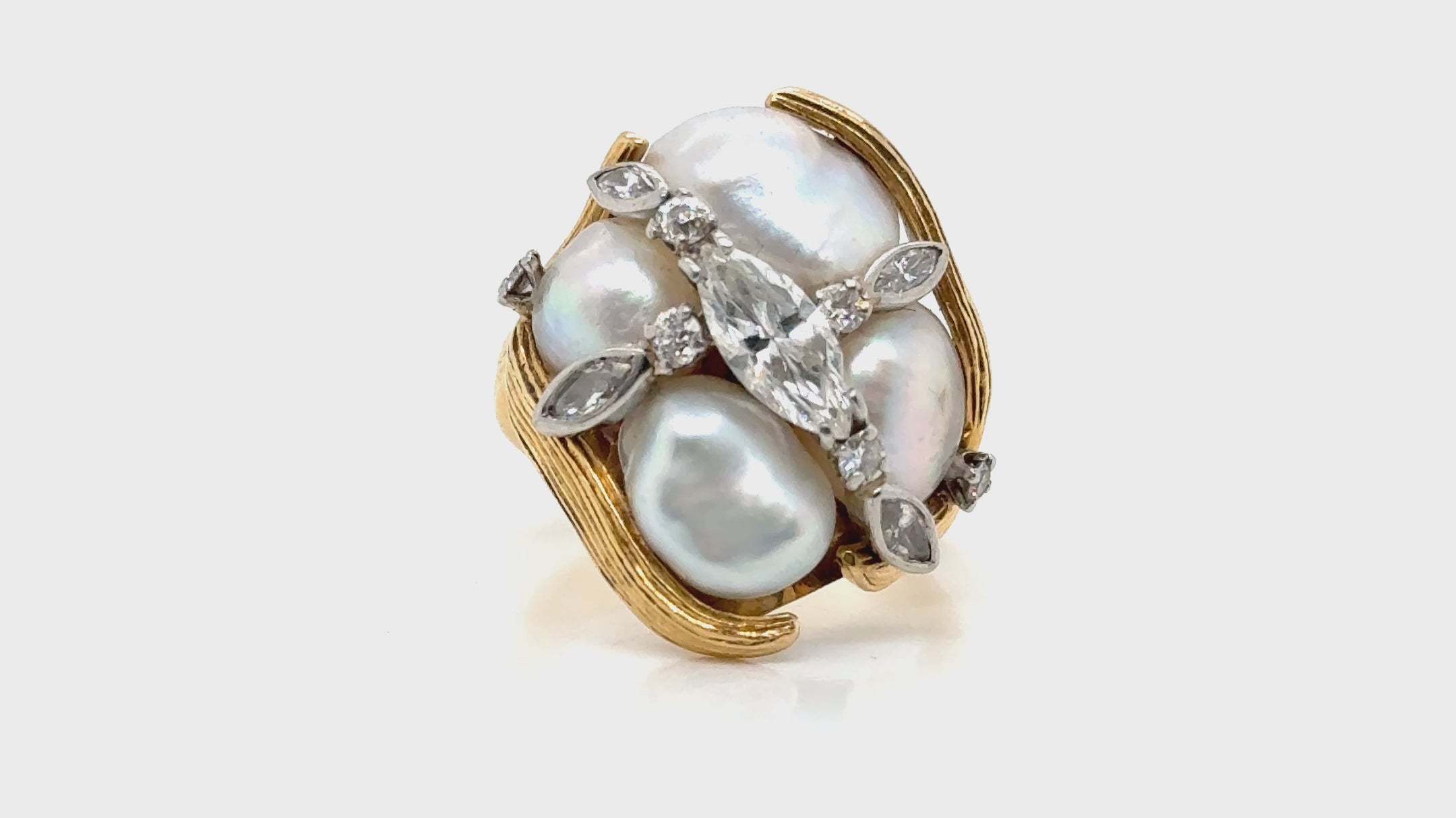 Vintage 14K Gold Baroque Pearl & Diamond Cocktail Ring Size 5.25