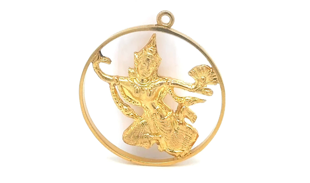 14K Gold Hindu Goddess Round Openwork Pendant