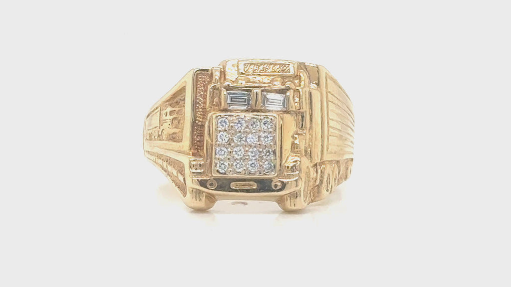 14k Gold and Diamond Truck Ring Size 14.25