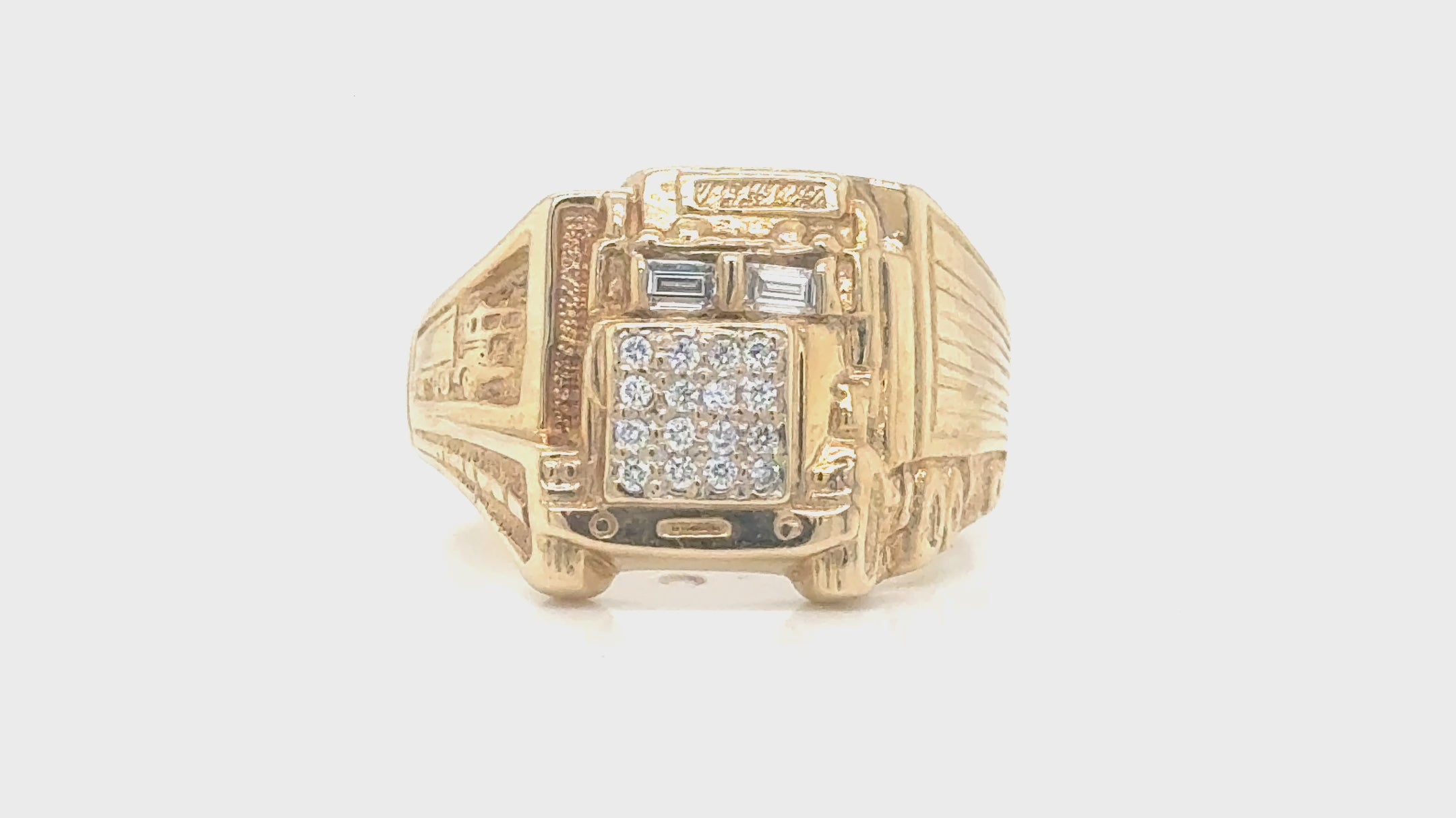 14k Gold and Diamond Truck Ring Size 14.25