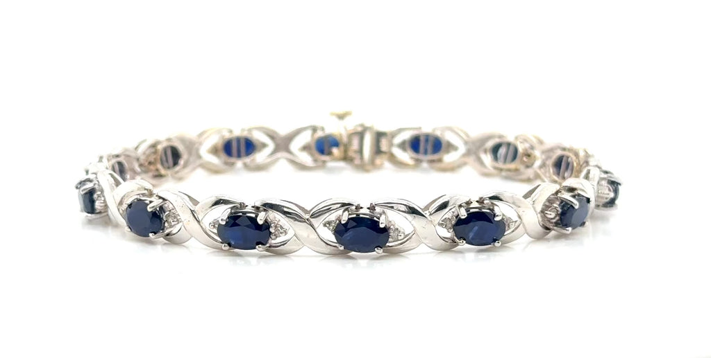 7 tcw Sapphire and Diamond 14k White Gold 7.25" Tennis Bracelet