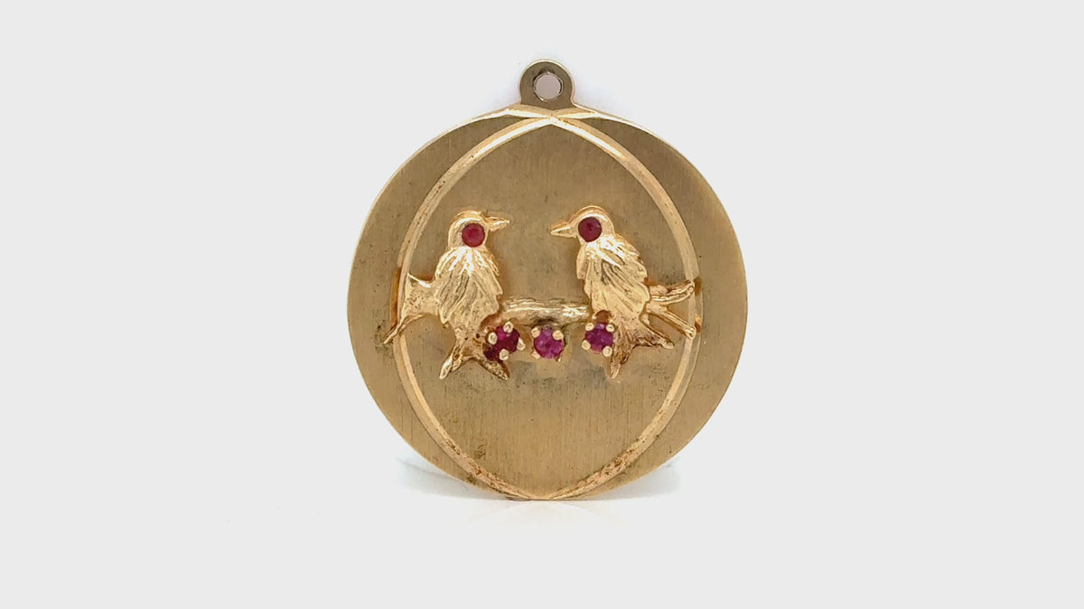 Vintage 14K Solid Gold Rubellite Accented Bird Charm Pendant